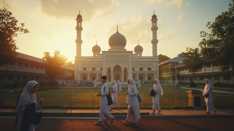 Aktivitas santri di kompleks Pesantren Sunan Drajat Lamongan yang memadukan pendidikan modern dan warisan Wali Songo