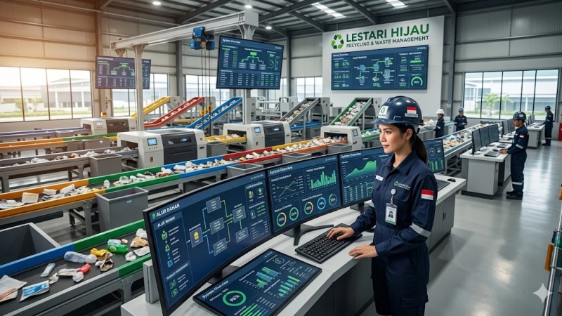 Implementasi teknologi waste management di pusat pengelolaan sampah modern.